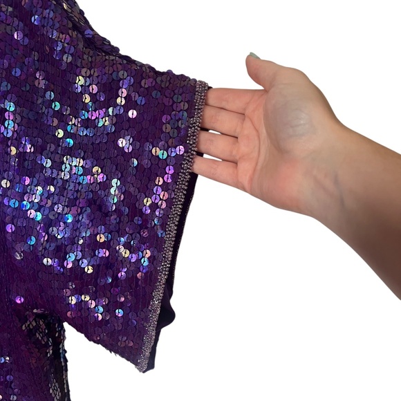 Vintage 100% Silk Purple Sequins Long Top Plus Size - Picture 3 of 7